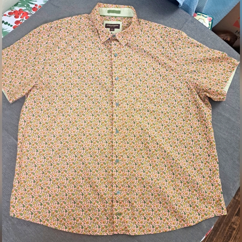Johnston Murphy Shirt Mens 2 XLPink Avocado Smart Casual Classic Novelty